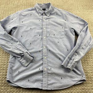 J.Crew Flex Shirt Men Large L Blue Sail Boat All Over Print Button Down Casual
